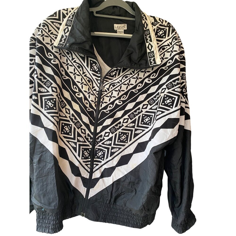 Vintage Lavon Black & White Geometric Windbreaker Jacket XL